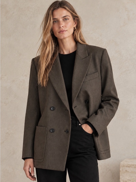 Vince Jackets & Blazers - Vince Wool Blend Double Breasted Oversized Blazer Taupe Brown Size 8